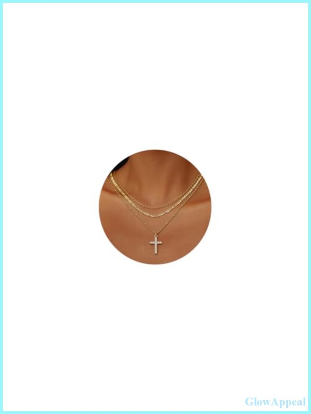 18k Gold Plated Layered Cross Pendant Necklace with Cubic Zirconia
